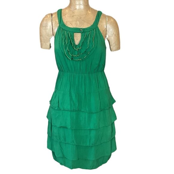 Anthropologie Maeve Gathered Together Sleeveless Ruffle Tier Dress 4 Green 293i - Picture 2 of 9
